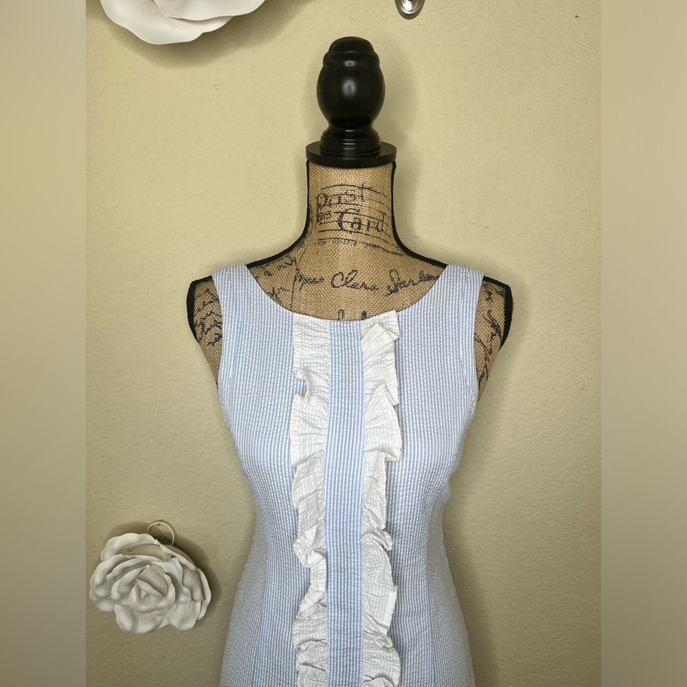 NTM: Lauren James Light Blue & White with Ruffles Seersucker Bailey Dress Sz XS - Picture 3 of 16